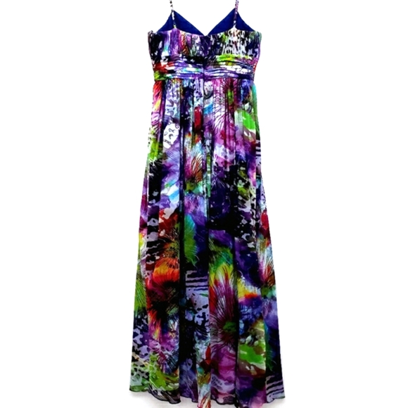 Dcode 1.8 Multicolor Abstract Tulle Ruched Sleeveless Maxidress - Picture 12 of 17